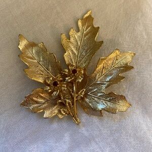 Maple‎ Leaves and Stemmed Flowers Vintage Brooch Pin Autumn